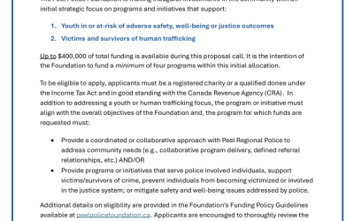 Peel Police Foundation: Funding Opportunity for Community Partners
