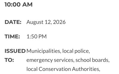 WATERSHED CONDITIONS STATEMENT – WATER SAFETY IN EFFECT UNTIL AUGUST 13, 2026 AT 10:00 AM